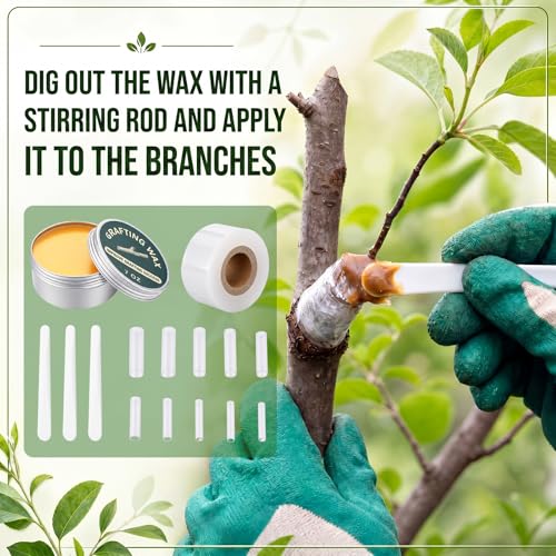 MTLEE Tree Grafting Wax Kit, Tree Wound Sealer with Grafting Tape, Graftings Sleeves and Applicator Spoons, Plant Pruning Sealer for Fruit Roses Bonsai Healing & Repair Tool
