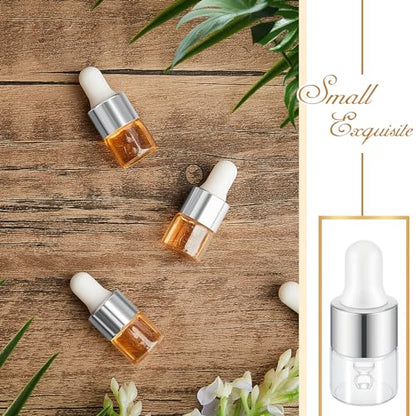 Didaey 100 Pcs 1/2/3/5/10/15 ml Mini Glass Oil Dropper Bottle Bulk, Clear Essential Small Empty Bottles Sample Containers Perfume Liquid Vials with Cap for Traveling (1 ml,Classic Silver) - color: Classic Silver, size: 1 ml
