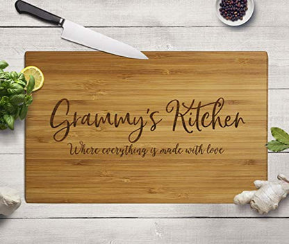 Andaz Press Large Bamboo Wood Cutting Board Gift, 17.75 x 11-inch, Grammy's Kitchen Where Everything is Made With Love, 1-Pack, Engraved Serving Chopping Board Christmas Birthday Chef Kitchen Ideas - color: Grammy