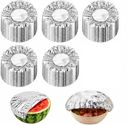 Reusable Aluminum Foil Food Covers, Reusable Elastic Food Storage Covers, Plastic Bowl Covers with Elastic Edging Stretch Plastic Wrap Bowl Covers (50PCS) - color: 50PCS