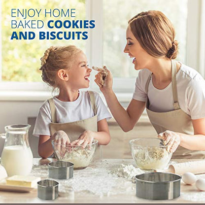 Cookie Cutter Set, 3 Pc Kit, Measuring 2'', 3'', and 4'', Round Metal Baking Rings for Pastry, Biscuits, and Dough Cutting, Heavy Duty and Reusable, Multiple Sizes - size: 2 3 4 Inch x 1.5 Inch