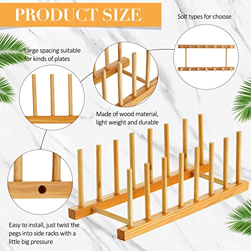 Zopeal 18 Pcs Bamboo Wooden Plate Racks Dish Rack Stand Holder 3/6/ 7 Slots Drainboard Drying Drainer Kitchen Cabinet Organizer for Dish Plate Bowl Cup Pot Lid Book