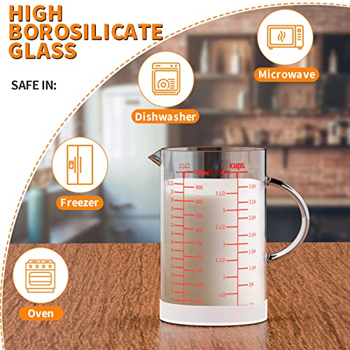 77L Glass Measuring Cup, 4-Cup/1000 ML Liquid Measuring Cups, Measuring Cup With Handle and V-Shaped Spout, Glass Beaker with Three Scales (OZ, Cup, ML), Dishwasher/Freezer/Microwave Safe - size: 4 Cup / 1000 mL