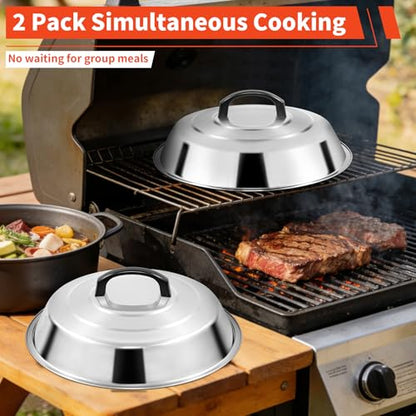 12 Inch Stainless Steel Cheese Melting Dome - 2 Pack BBQ Griddle Accessories, Basting Cover & Steaming Cover Wok Lids, Fits Blackstone Camp Chef Flat Top Griddle, Indoor Outdoor Use