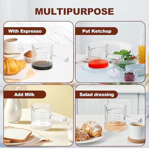 Glass Espresso Cup 6 OZ, Double Shots Measuring Cup with Glass Handle for Dishwasher Safe, Double V-Shaped Spout Milk Frothing Pitcher, Espresso Accessories for Machine, Demitasse Cups (Clear) - color: Clear