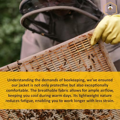 Bee Jacket with Veil - Natural Canvas Bee Suit Jacket with Elastic Waist & Cuffs, YKK Brass Zippers, 3 Utility Pockets. Removable Hood Interchangeable with Forest Beekeeping Suit. (2XL) - size: 2XL
