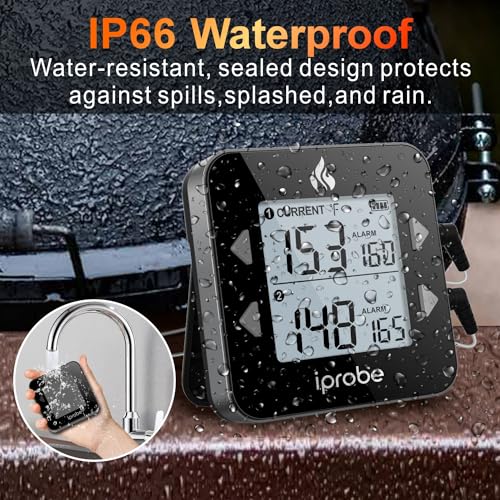 Dual Probe Rechargeable & Waterproof Digital Meat Thermometer for Food - Large LCD Backlight Cooking Thermometer for Kitchen Smoker Oven Grill BBQ Candy - color: Black & Gray