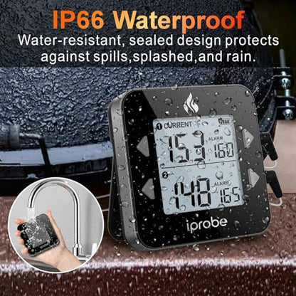 Dual Probe Rechargeable & Waterproof Digital Meat Thermometer for Food - Large LCD Backlight Cooking Thermometer for Kitchen Smoker Oven Grill BBQ Candy - color: Black & Gray