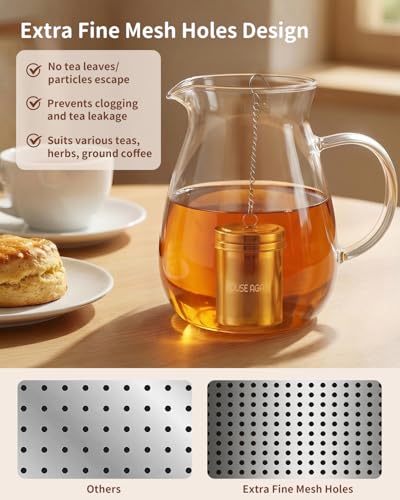 HOUSE AGAIN Large Tea Infuser with Scoop, Extra Fine Mesh Tea Strainers for Loose Tea & Spice Infuser for Cooking, 304 Stainless Steel, Loose Leaf Tea Steeper for Brew Tea Spices & Seasonings - size: Large × 1 with Spoon