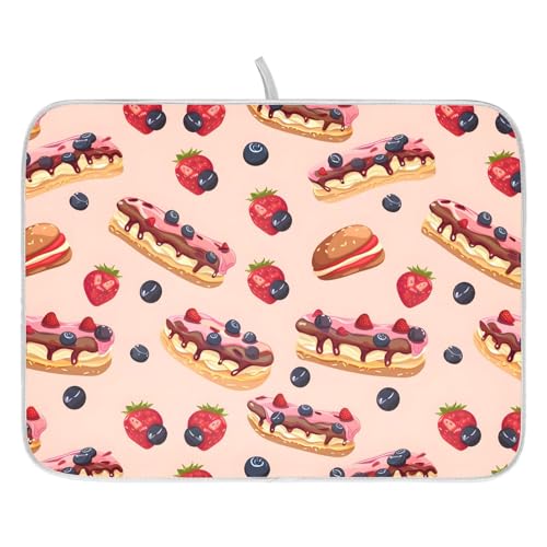 ALAZA Cheese Cake Blueberry Fruit Dish Drying Mats Absorbent Microfiber Drying Pad Kitchen Countertop Draining Mat 16 x 18 Inches - size: 16" x 18"