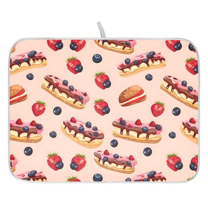 ALAZA Cheese Cake Blueberry Fruit Dish Drying Mats Absorbent Microfiber Drying Pad Kitchen Countertop Draining Mat 16 x 18 Inches - size: 16" x 18"