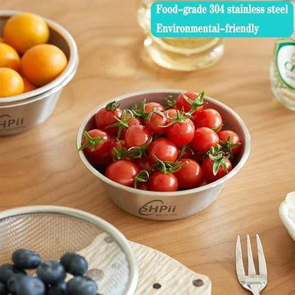 2 Piece Mini 304 Stainless Steel Colander with Mixing Bowl, Kitchen Cooking, Washing Fruits and Vegetables, Back of House Preparation (800ML) - color: Round-800ml