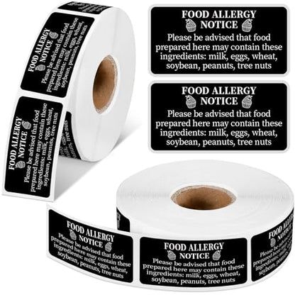 Gueevin 600 Count 1x2'' Food Allergy Warning Labels Allergies Restaurant Food Safety Self Adhesive Stickers Restaurant Removable Thermal Printed Labels for Kitchen (Black) - color: Black