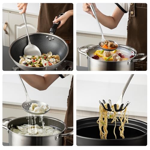 Stainless Steel Cooking Utensils set, 18/8 Stainless Steel Kitchen Utensils set, 7 Pieces Cookware Set with Rotating Holder, Heat Resistant Stainless Steel Cooking Spoon(Dishwasher Safe) - size: 18/8 Stainless Steel Utensil Set of 7