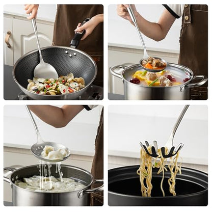 Stainless Steel Cooking Utensils set, 18/8 Stainless Steel Kitchen Utensils set, 7 Pieces Cookware Set with Rotating Holder, Heat Resistant Stainless Steel Cooking Spoon(Dishwasher Safe) - size: 18/8 Stainless Steel Utensil Set of 7