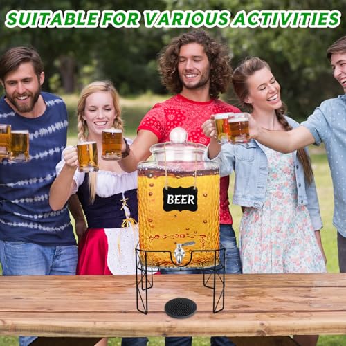4.6 Gallon Glass Beverage Dispenser with Stand Beverage Dispensers with Stanless Steel Spigot Hanging Chalkboard Signs Drip Trays Drink Juice Dispenser with Lids for Party Wedding Kitchen