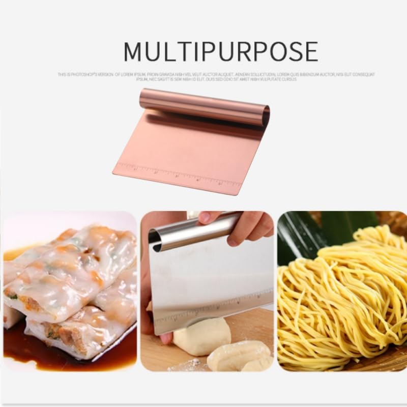 Stainless Steel Multifunctional Flour Scraper Mirror Polished Cake & Pizza Cutter Dough & Pastry Cutter Baking Scale Scraper & Butter Knife With Scale Pastry Bread Separator Rose Gold - color: Rose Gold