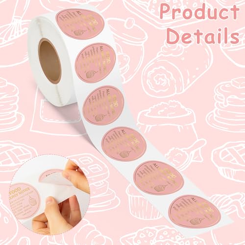 PANTIDE Food Allergy Notice Stickers - 500 Count Allergen Warning Label Gold Foil Adhesive Round Decal Roll, Food Alert Safety for Restaurant Home Kitchen Bakery Cake Shop (2 x 2 Inch, Pink) - color: Food Allergy Pink