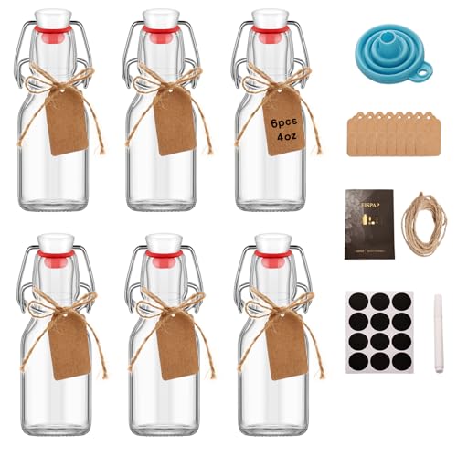 6 Pcs 4 oz Swing Top Glass Bottles,Flip Top Glass bottles with airtight Caps for Home Brewing Beer,Kombucha,2nd Fermentation,Kefir,Beverages,Soda,Oils,Vinegar,Limoncello,Vanilla extract (6pc) - size: 6pc