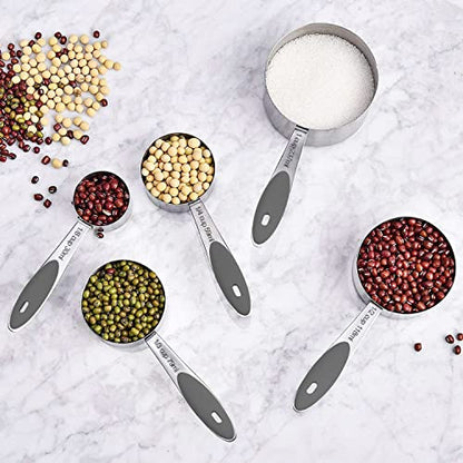 Wildone Measuring Cups and Magnetic Measuring Spoons Set, 16Pcs | 8 Stainless Measuring Cups, 7 Double-sided Magnetic Measuring Spoons & Leveler for Spice Jar and Liquid Measuring, Gray - color: Gray