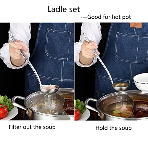 Metal Soup Ladle,18/8 Stainless Steel Ladle Spoon And Strainer Scoop Set Of 2 With Holes,Cooking Utensil For Kitchen - size: Without Hook