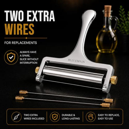 Bellemain Stainless Steel Wire Cheese Slicer with 2 Extra Wires – Handheld Cheese Cutter for Block Cheese, Adjustable Thick & Thin Slices for Cheddar, Gruyere, Raclette & Mozzarella (Silver) - color: Silver
