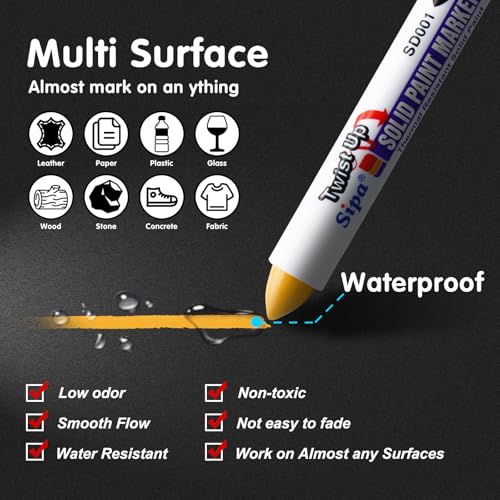 Sipa Permanent Solid Paint Markers, Twist Long-Lasting Paint Pens for Window, Wood,Metal and Glass Marker, 1 Pack (Yellow) - color: Yellow