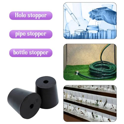 6Pcs Solid Rubber Stopper Bungs with Hole 20mm to 26mm Solid Test Tubes Bungs Stopper for Flask, Plug Holes and Test Tube(Black) - size: 20mm to 26mm