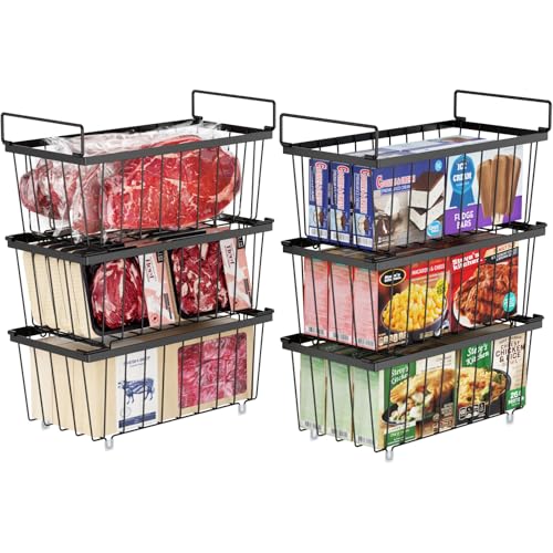 iSPECLE Chest Freezer Organizer Bins - Fits 7 Cu.Ft Deep Freezer, 6 Pack Stackable Wire Baskets(14.7" Length), Heavy Duty Coated Freezer Organizer, Rust Resistant for Frozen Food Sorting, Black - color: 6-Pack Black