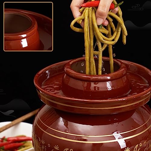 Ceramic Fermentation Crock Jar Kit,Sauerkraut Crock, Traditional Chinese Porcelain Pickle Jar with Water Seal Airlock Lid,Pickle Jar for Fermenting or Pickling Pickl 4Kg - size: 4Kg
