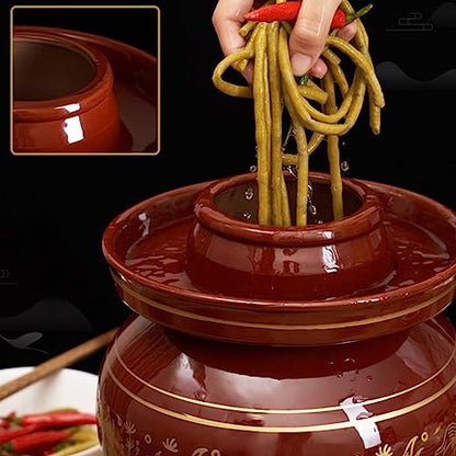 Ceramic Fermentation Crock Jar Kit,Sauerkraut Crock, Traditional Chinese Porcelain Pickle Jar with Water Seal Airlock Lid,Pickle Jar for Fermenting or Pickling Pickl 4Kg - size: 4Kg