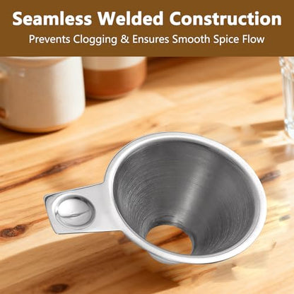 Spice Funnel for Kitchen Use Stainless Steel Small Metal Funnels and Scoop for Coffee Water Salt Pepper Condiments and Sauce Easy Filling Tool for Jars and Bottles Spill-Free Design