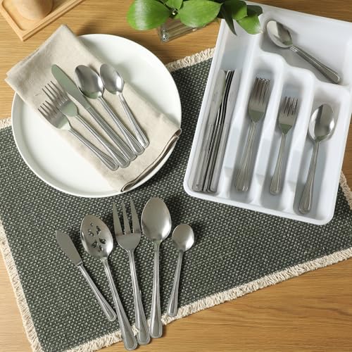 Gibson Home Aston 45-Piece Stainless Steel Flatware Set with Tray and Serving Utensils – Silverware Service for 8 - size: Service for 8 w/ Serving Utensils (45pcs)
