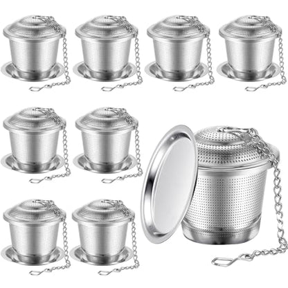 Zopeal 9 Pcs Tea Infuser Stainless Steel Strainer with Extended Chain Hook and Saucer Loose Leaf Steeper Fine Mesh Ball Tea Filter for Brew Spices Seasonings Fits Cup Mug Bottle (Small) - style: Small