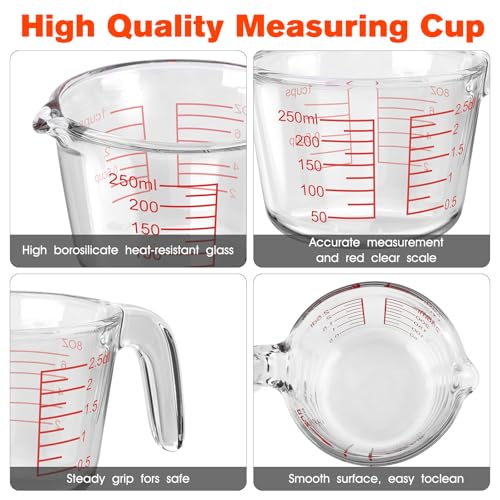 1 Cup Glass Measuring Cups, Clear Borosilicate Glass Liquid Measuring Cup | Kitchen & Baking Microwave Safe One Glass Measuring Cups, 8 OZ/250ML Small Glass Measuring Cup