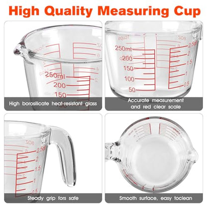 1 Cup Glass Measuring Cups, Clear Borosilicate Glass Liquid Measuring Cup | Kitchen & Baking Microwave Safe One Glass Measuring Cups, 8 OZ/250ML Small Glass Measuring Cup