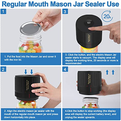 Electric Mason Jar Vacuum Sealer Kit & Mason Jar Lids and Rings 48Pcs/24 Sets for Wide Mouth