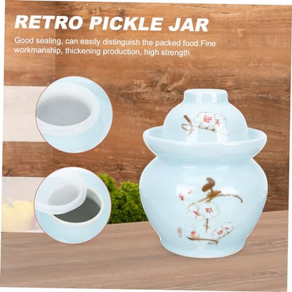 Chinese Pickle Jar Ceramic Plum Blossom Pattern Sealed Storage Jar Vintage Pickle Can for Kimchi