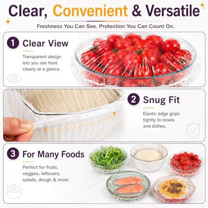 Lagincig 100Pcs Bowl Covers for Bread Proofing - Large Plastic Wrap for Food Sourdough Baking Bread Rising Elastic Reusable Plate Covers Outdoor Indoor Picnic Food Fresh Keeping Bags