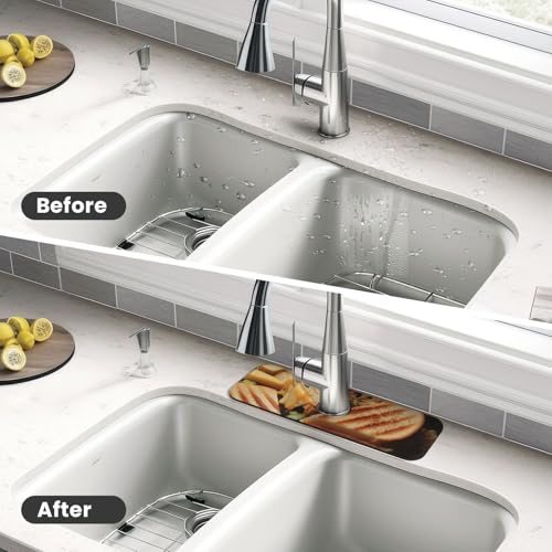 Cheese Sandwiches Splash Guard Mat For Kitchen Sink, Super Absorbent Fast Drying Faucet Mat Draining Mat Sink Gadgets Behind Faucet Sinkmat For Kitchen And Bathroom 15"X5.5"