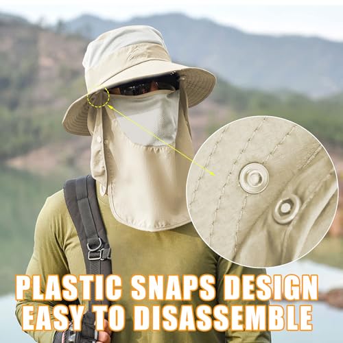 Sun Hats for Men Women Fishing Hat UPF 50+ Breathable Wide Brim Summer UV Protection Hat - color: Beige(with Face Cover & Neck Flap )