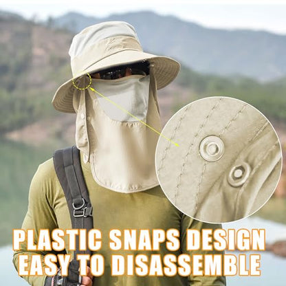 Sun Hats for Men Women Fishing Hat UPF 50+ Breathable Wide Brim Summer UV Protection Hat - color: Beige(with Face Cover & Neck Flap )