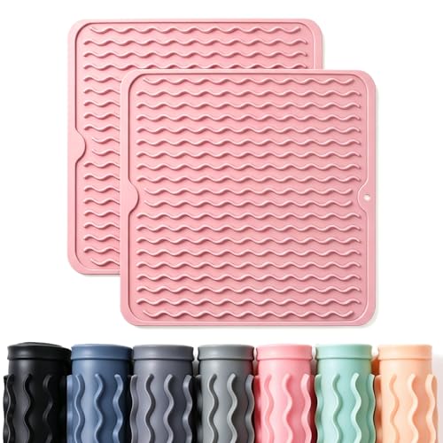 2 Pack Caketime Silicone Dish Drying Mat for Kitchen Counter Cooking Baking Liners Drawer Storage Refrigerator Espresso Machine Station Utensil Holder Washer Trivets Oven Grill Gifts 12"x12" Pink - color: Pink, size: 12"*12"