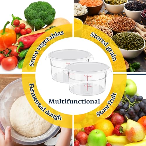 Ziliny 2 Pcs 2 Qt Clear Round Food Storage Container with Lid, Dough Proofing Bucket Clear Translucent Containers with Red Scale Commercial Grade for Pizza Bread Kitchen Organization(White) - color: White
