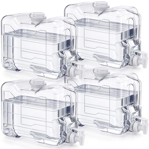 Funnymoom 4 Pcs Drink Water Dispenser for Fridge 2 Gallon Beverage Dispenser with Spigot Plastic Reusable Refrigerator Water Dispensers Waters Jug Container for Party Outdoors Camping Hiking Home - color: Clear, size: 2 Gallon