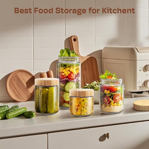 4 Pack 10oz Overnight Oats Containers with Bamboo Lids, Glass Jars with Airtight Lids for Meal Prep, Wide Mouth Mason Salad Jars, Glass Food Storage Container for Yogurt Chia Snacks Spice Sugar - color: 10oz 4 Pack