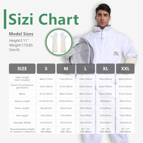 ANDES Sting Proof Bee Suit with Gloves & Fencing Veil, Size XXL(6'3"-6'5") | Professional Beekeeper outfit Kit, Wasp Resistant, Unisex, for Apiary Backyard Halloween Costume, Beginner & Pro - size: XX-Large
