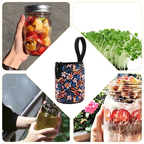 Beautyflier Mason Jars 32oz Wide Mouth Sleeve Regular Mouth Mason Jars Insulators Drinking Glass Coolers Sprouting Jars Blackout Sleeve (Colorful Flowers) - color: Colorful Flowers