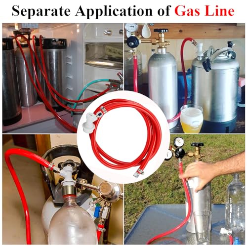 3FT 5/16 Beer Line Tubing & 5FT 5/16 CO2 Gas Line & 1Pair Ball Lock Keg Connectors & 1 Picnic Tap,Cuttable PVC Draft Beer Kegerator Line CO2 Regulator Gas Line Barb Fitting Hose Clamps Kegerator Parts