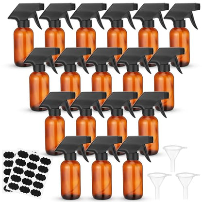 Fumete 20 Pcs 4 oz Glass Spray Bottles Empty Refillable Sprayer Containers with Funnels Labels Black Trigger Sprayers Spray Bottles for Essential Oil DIY Kitchen Hair Plants(Amber) - color: Amber